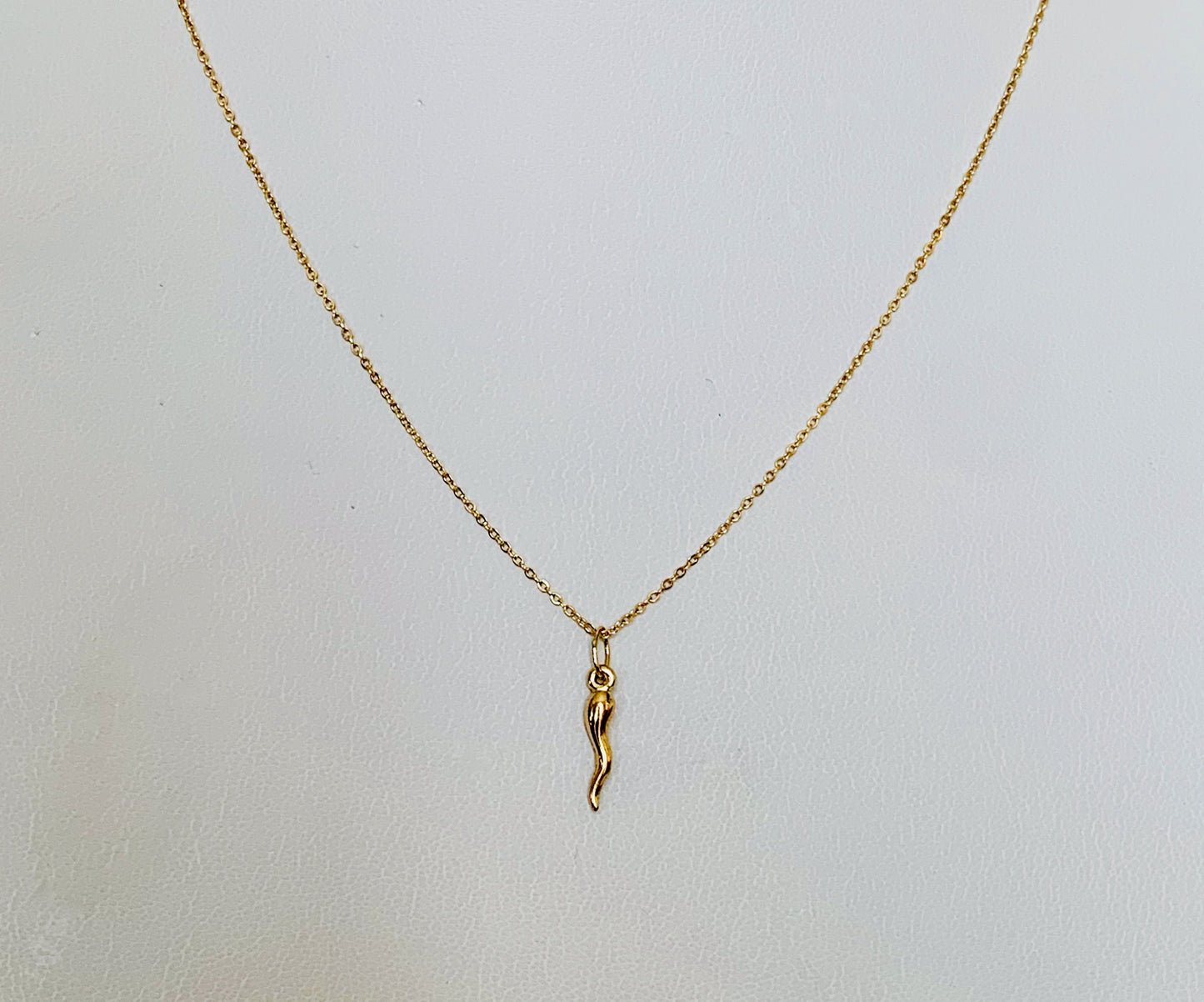 14K Yellow Gold 15mm Italian Horn Charm / Pendant - Corno 3D Cornicello Good Luck Devils Horn optional 14K Gold Cable Link Chain