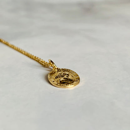 14K Solid Yellow Gold St. Christopher Protect Us Charm / Pendant / Necklace 12mm x 9mm *optional 14K Gold Cable Link Chain 16" or 18"