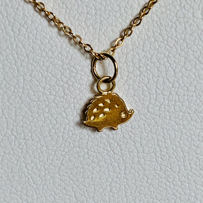 14K Solid Yellow Gold Tiny Hedgehog / Porcupine Charm optional 14K Gold Cable Link Chain