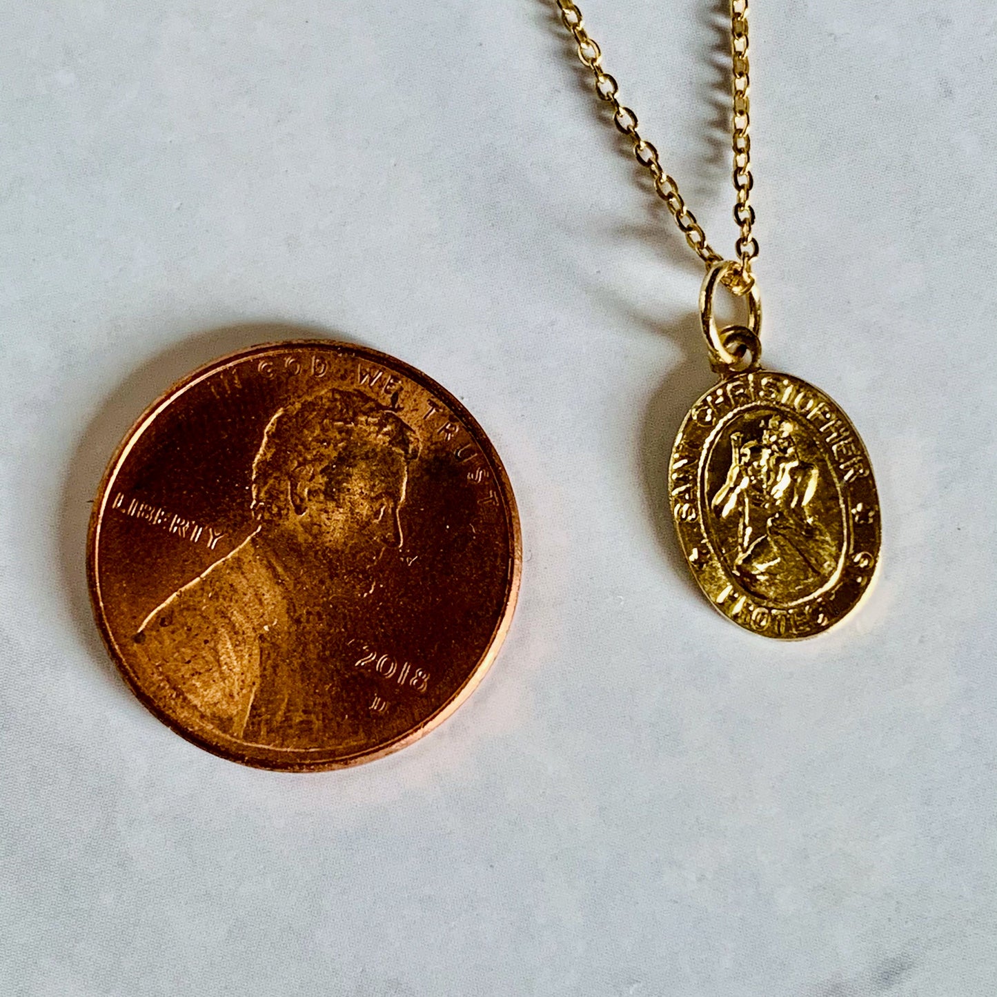 14K Solid Yellow Gold St. Christopher Protect Us Charm / Pendant / Necklace 12mm x 9mm *optional 14K Gold Cable Link Chain 16" or 18"