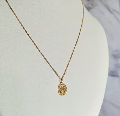 14K Solid Yellow Gold St. Christopher Protect Us Charm / Pendant / Necklace 12mm x 9mm *optional 14K Gold Cable Link Chain 16" or 18"