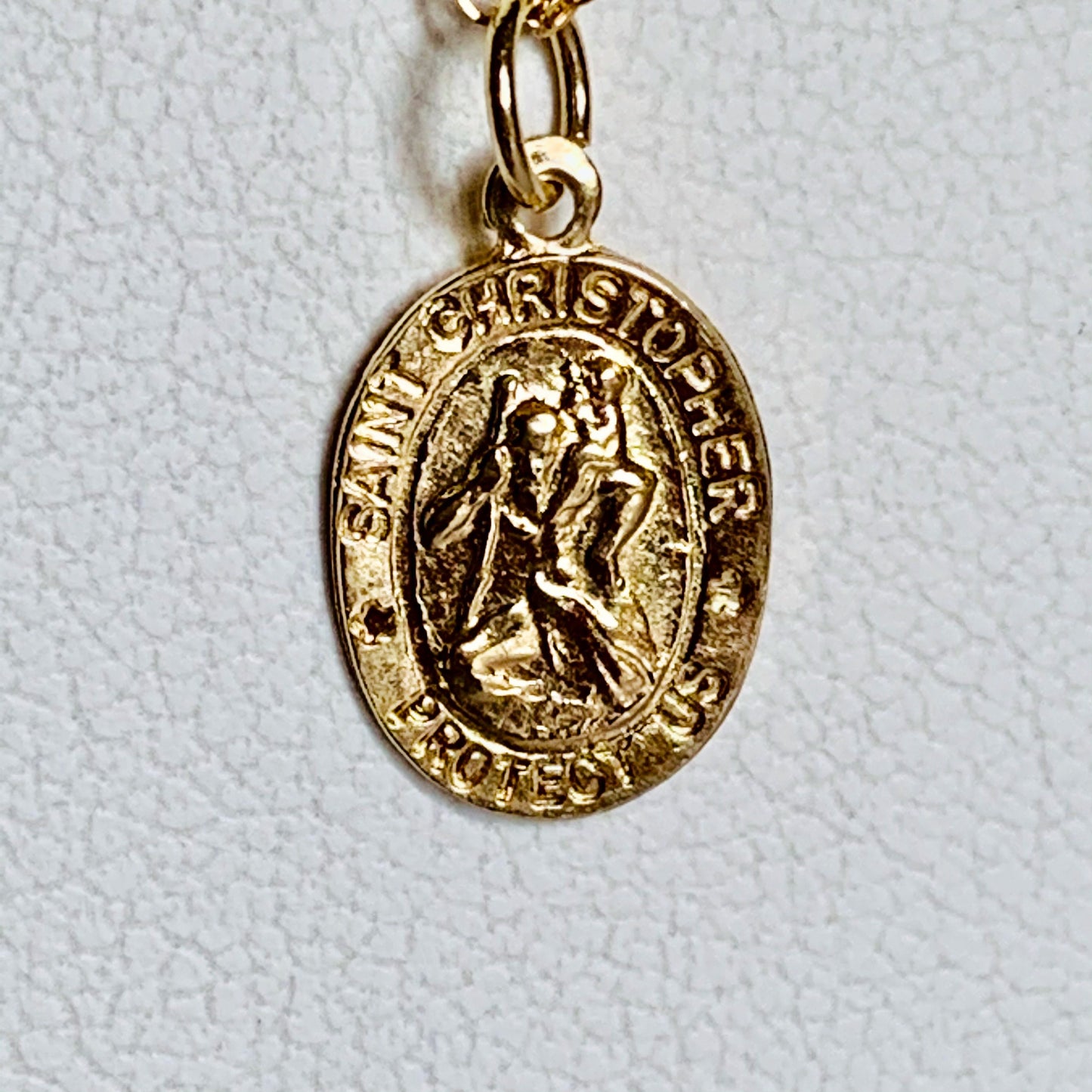 14K Solid Yellow Gold St. Christopher Protect Us Charm / Pendant / Necklace 12mm x 9mm *optional 14K Gold Cable Link Chain 16" or 18"