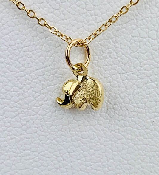 14K Solid Yellow Gold Tiny Elephant Charm optional 14K Gold Cable Link Chain