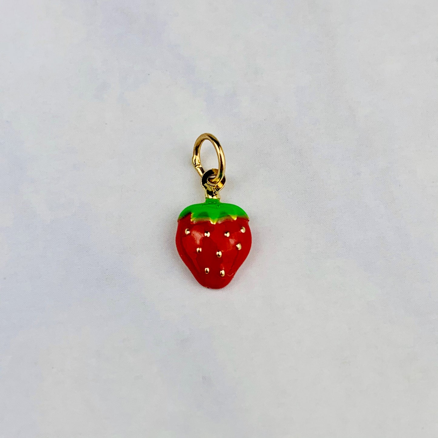 14K Yellow Gold Delicate Red Enamel Strawberry Charm / Pendant *optional Gold / Gold-filled Chain