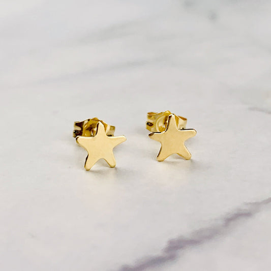 14K Solid Gold Star Stud Earrings