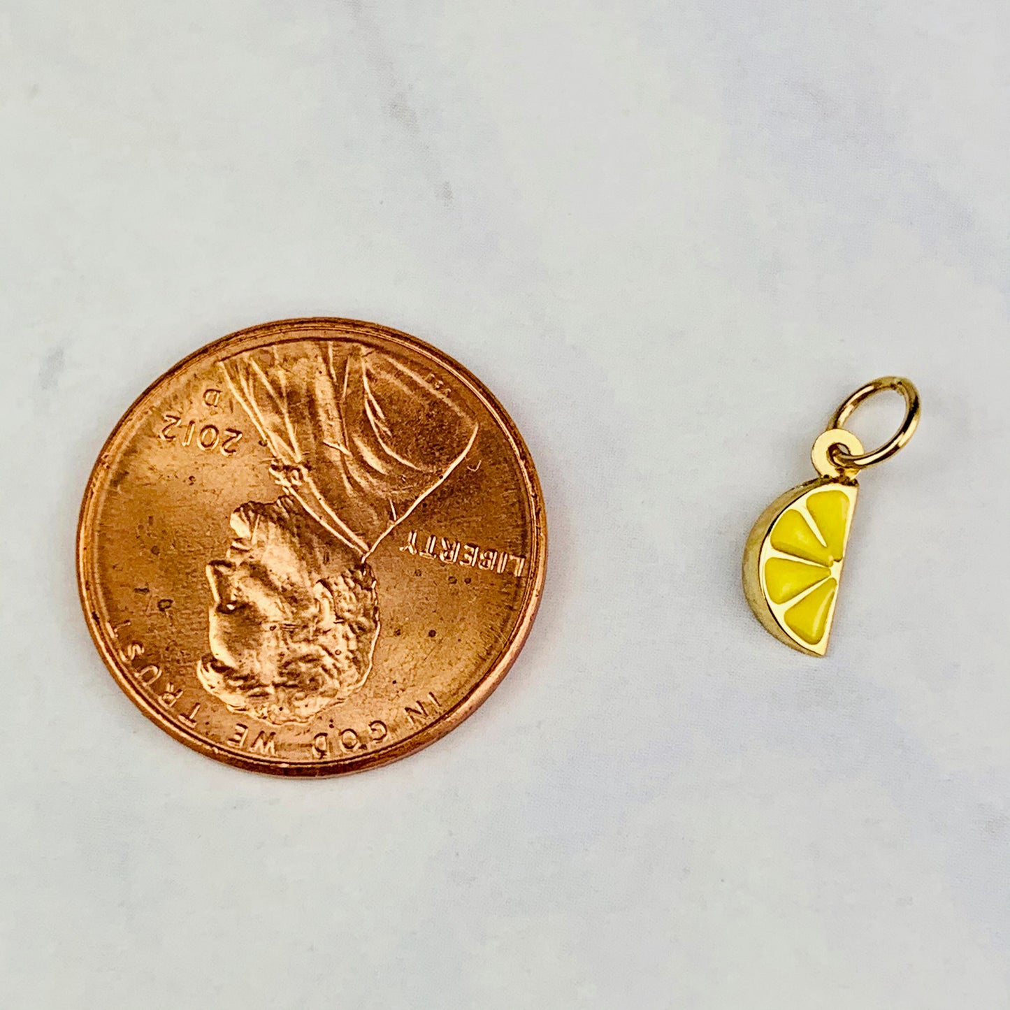 14K Yellow Gold Tiny Delicate Enamel 3D Lemon Slice Pendant / Charm with optional 14K Gold Cable Link Chain