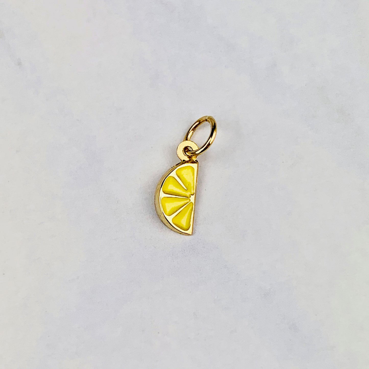 14K Yellow Gold Tiny Delicate Enamel 3D Lemon Slice Pendant / Charm with optional 14K Gold Cable Link Chain