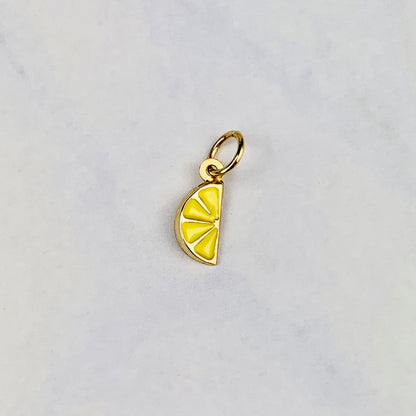 14K Yellow Gold Tiny Delicate Enamel 3D Lemon Slice Pendant / Charm with optional 14K Gold Cable Link Chain