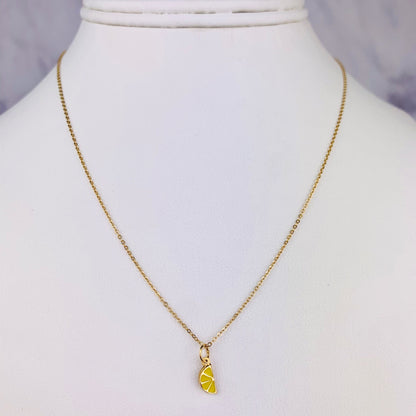 14K Yellow Gold Tiny Delicate Enamel 3D Lemon Slice Pendant / Charm with optional 14K Gold Cable Link Chain