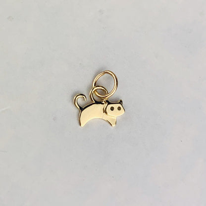 14K Solid Yellow Gold Tiny Delicate Cat / Kitty Charm 6mm x 4.5mm optional 14K Gold Cable Link Chain 16" or 18"