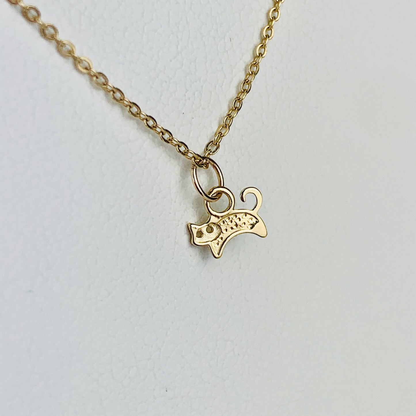 14K Solid Yellow Gold Tiny Delicate Cat / Kitty Charm 6mm x 4.5mm optional 14K Gold Cable Link Chain 16" or 18"