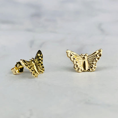 14K Solid Gold Butterfly Stud Earrings