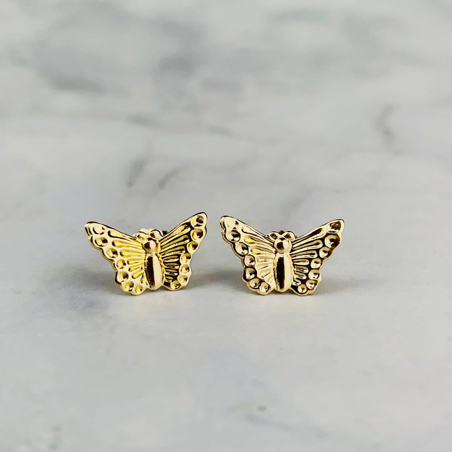 14K Solid Gold Butterfly Stud Earrings