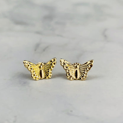 14K Solid Gold Butterfly Stud Earrings