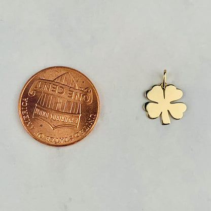 14K Yellow Gold Four Leaf Clover Charm / Pendant - 9.7mm x 9.7mm *optional 14K Gold Cable Link Chain 16" or 18"