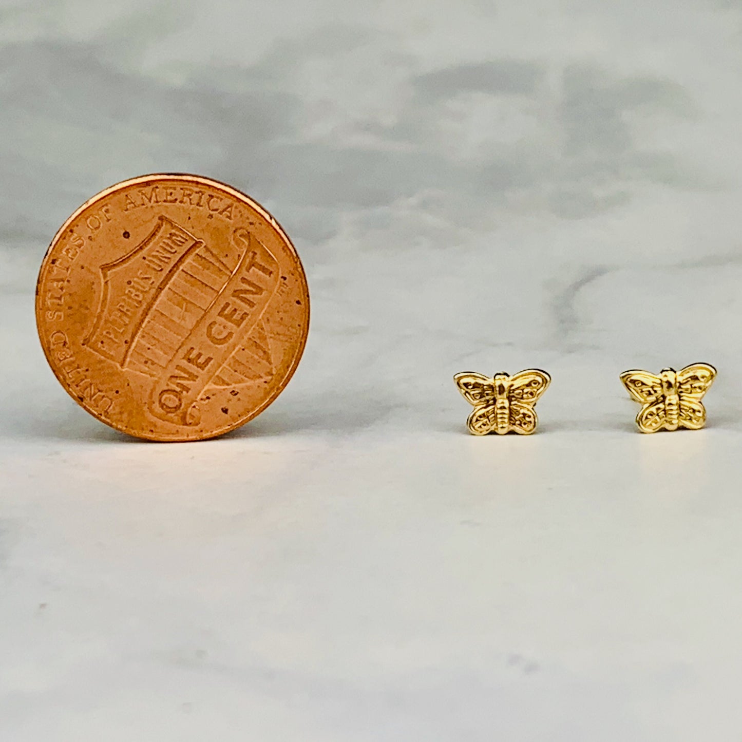 14K Solid Gold Small Butterfly Stud Earrings