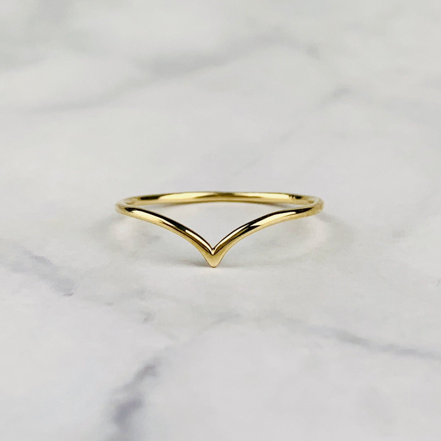 14K Solid Gold Wishbone / Chevron / V Stackable Ring - Size 6-7 US