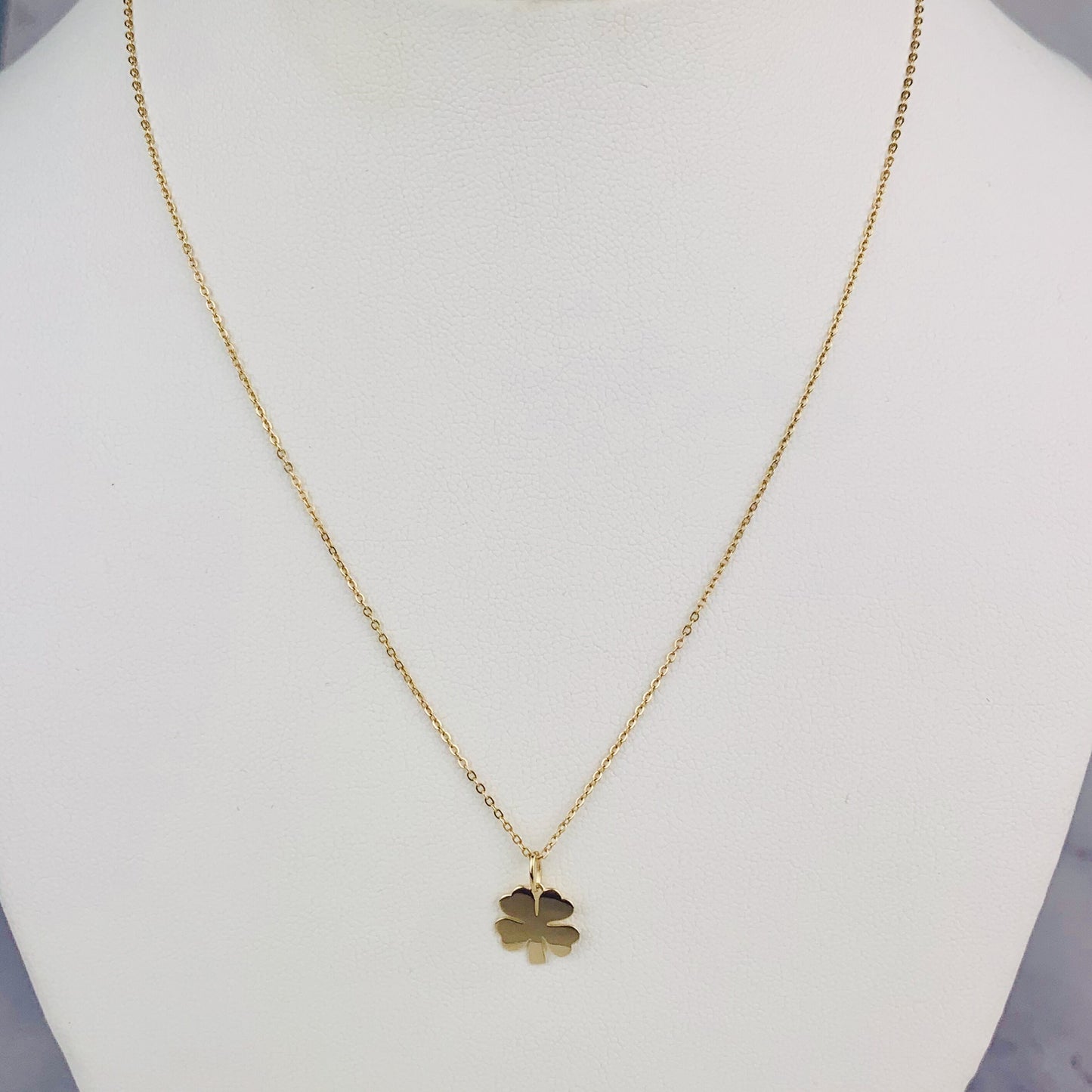 14K Yellow Gold Four Leaf Clover Charm / Pendant - 9.7mm x 9.7mm *optional 14K Gold Cable Link Chain 16" or 18"