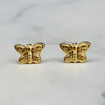 14K Solid Gold Small Butterfly Stud Earrings