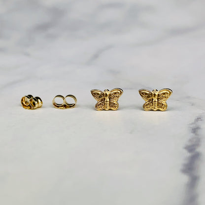 14K Solid Gold Small Butterfly Stud Earrings