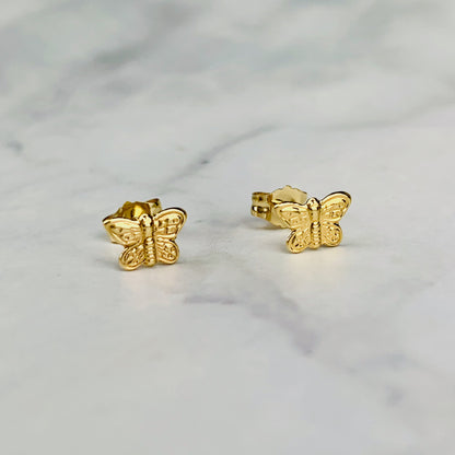 14K Solid Gold Small Butterfly Stud Earrings