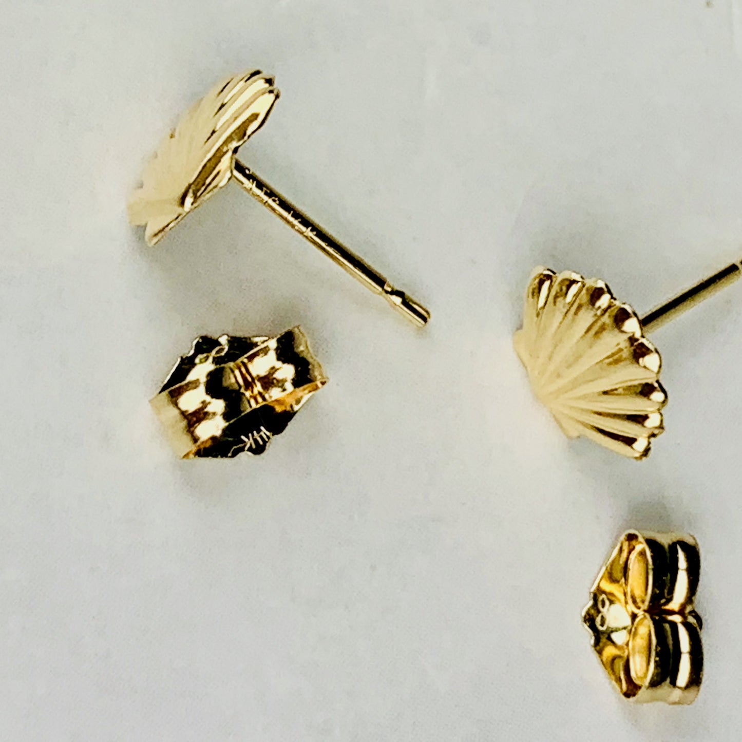 14K Yellow Gold Seashell Stud / Shell Earrings - Solid Gold