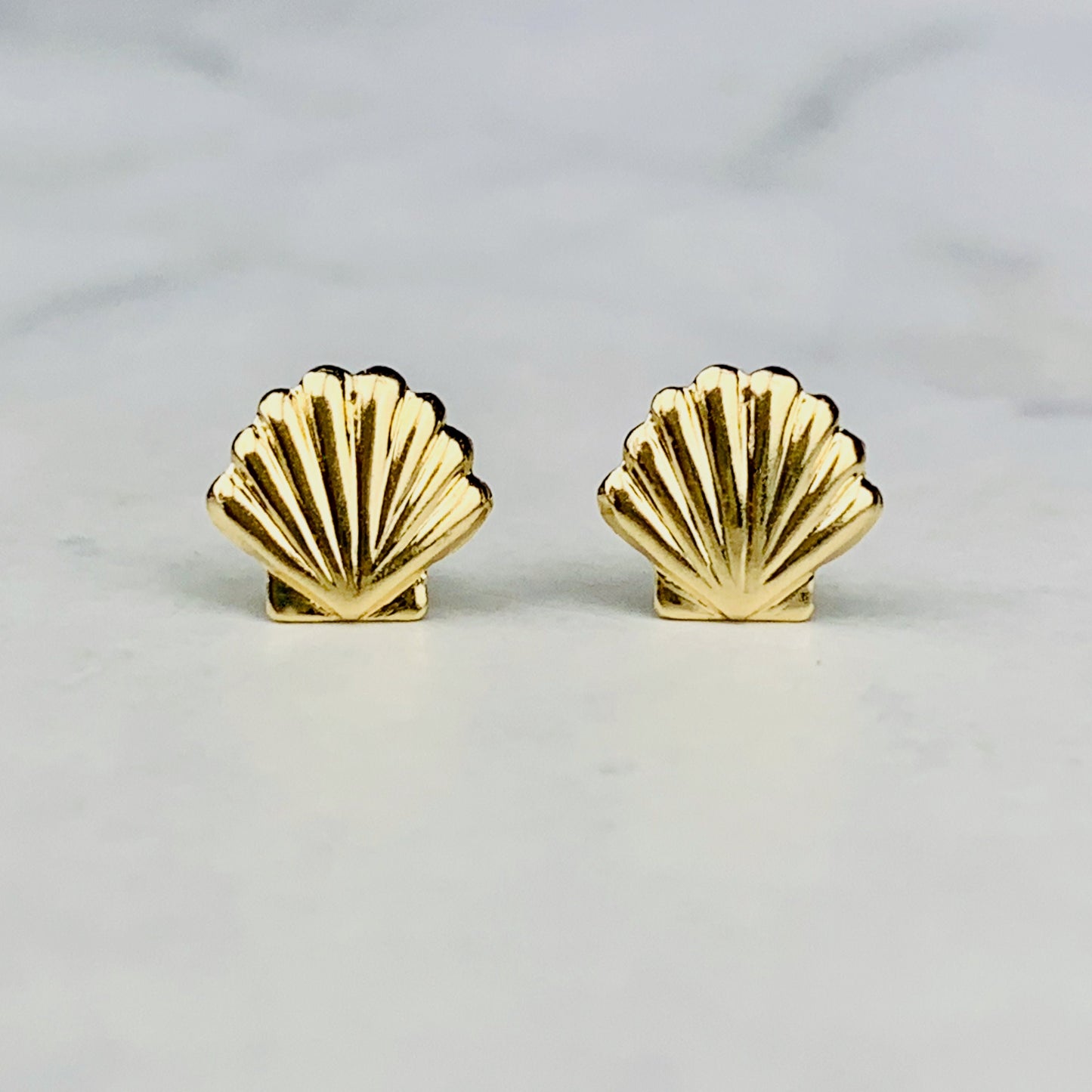 14K Yellow Gold Seashell Stud / Shell Earrings - Solid Gold