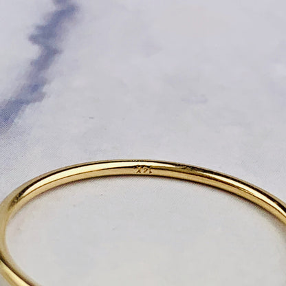 14K Solid Gold 1mm Stacking Ring / Stackable Ring with Genuine Diamond - Size 6 US