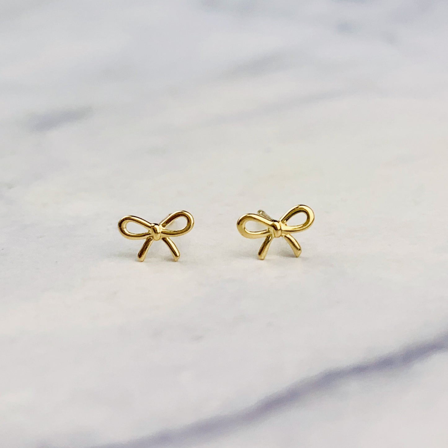 14K Yellow Gold Tiny Bow Stud Earrings - Solid Gold