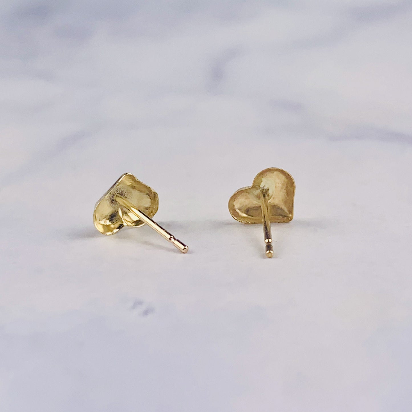 14K Yellow Gold Small Puffy Heart Stud Earrings - Solid Gold