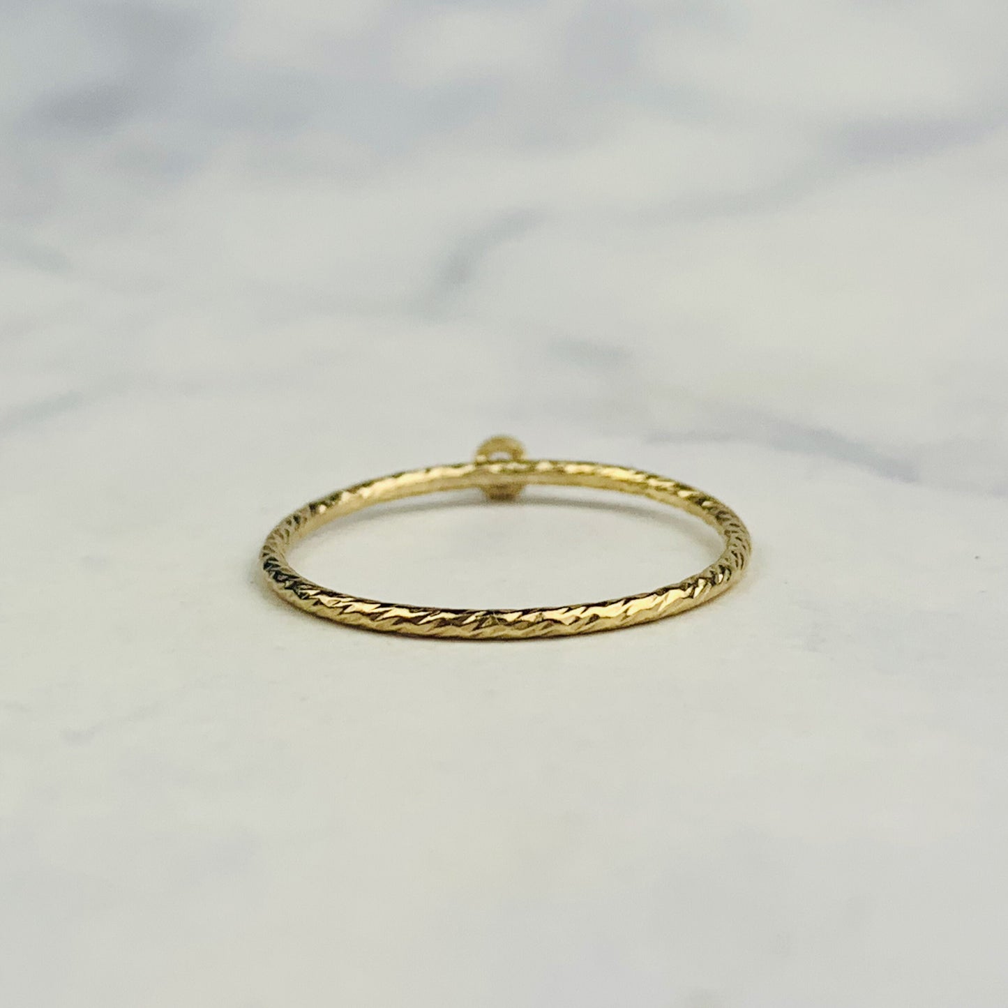 14K Gold Filled 0.9mm Stacking Ring / Stackable Ring with Bezel Set Cubic Zirconia and Etched Rope Design Band