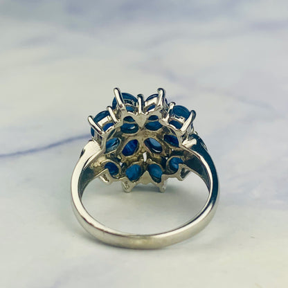 Vintage 9K/ 9ct White Gold Cabochon Sapphire Cluster Dome Ring / Kapow Ring / Statement Ring - Size 5.75 US