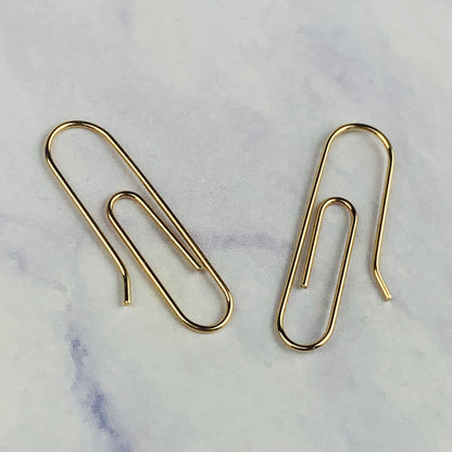 14K Yellow Gold Paperclip Earwire Earring - Single of Pair - Solid Gold