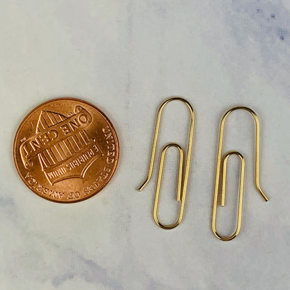 14K Yellow Gold Paperclip Earwire Earring - Single of Pair - Solid Gold