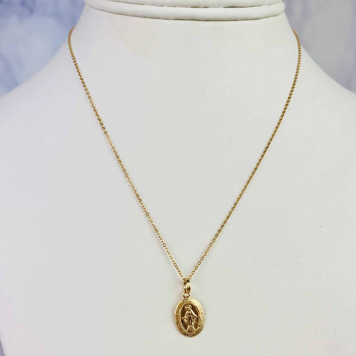 14K Yellow Gold Miraculous Medal, Virgin Mary Charm Pendant, Marian Cross Charm *optional 14K Gold Cable Link Chain 16" or 18"