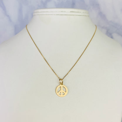 14K Yellow Solid Gold Peace Sign Charm / Pendant / Necklace *optional 14K Gold Cable Link Chain 16" or 18"