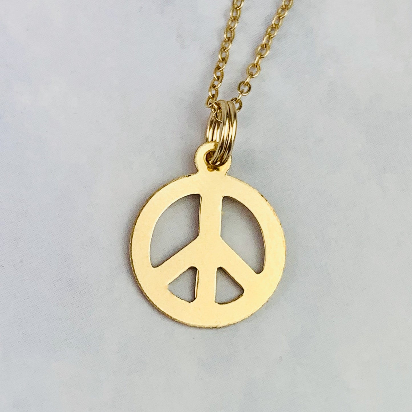 14K Yellow Solid Gold Peace Sign Charm / Pendant / Necklace *optional 14K Gold Cable Link Chain 16" or 18"