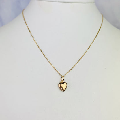 14K Yellow Solid Gold Puffy Heart Charm / Pendant / Necklace *optional 14K Gold Cable Link Chain 16" or 18"