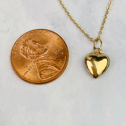 14K Yellow Solid Gold Puffy Heart Charm / Pendant / Necklace *optional 14K Gold Cable Link Chain 16" or 18"