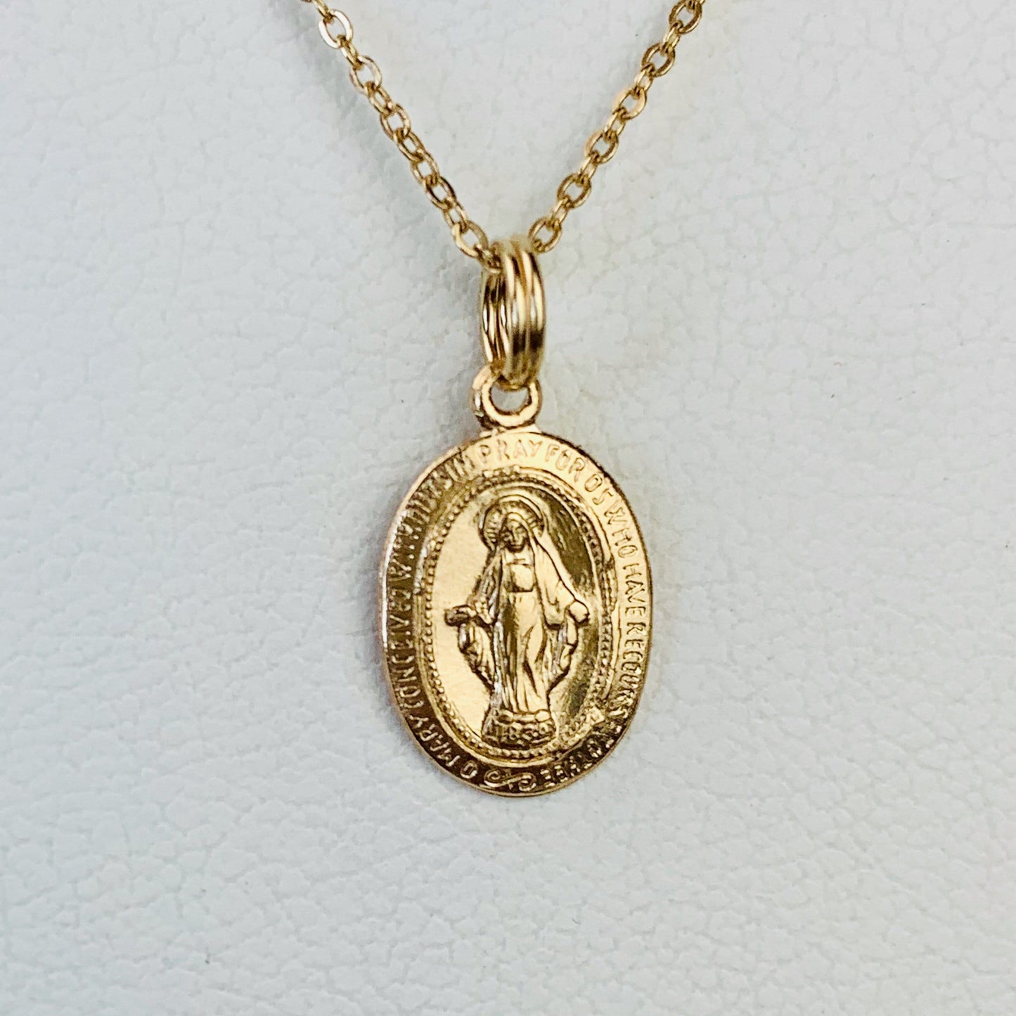 14K Yellow Gold Miraculous Medal, Virgin Mary Charm Pendant, Marian Cross Charm *optional 14K Gold Cable Link Chain 16" or 18"