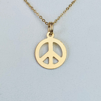 14K Yellow Solid Gold Peace Sign Charm / Pendant / Necklace *optional 14K Gold Cable Link Chain 16" or 18"