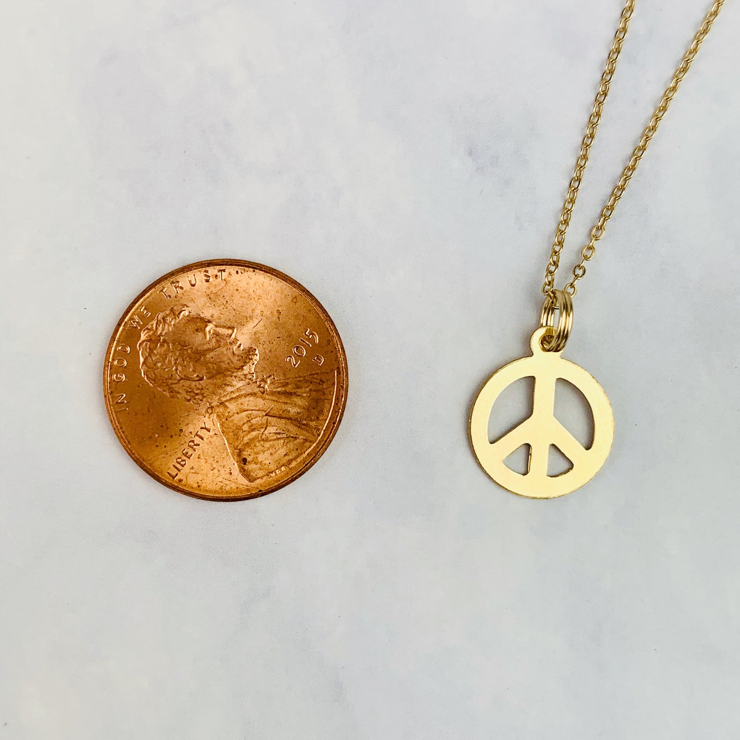 14K Yellow Solid Gold Peace Sign Charm / Pendant / Necklace *optional 14K Gold Cable Link Chain 16" or 18"