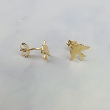 14K Solid Gold Swallow / Bird Stud Earrings