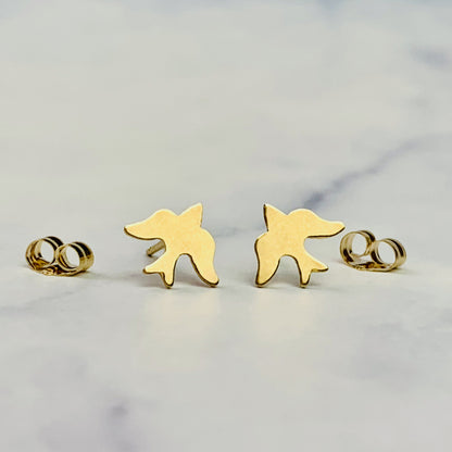 14K Solid Gold Swallow / Bird Stud Earrings