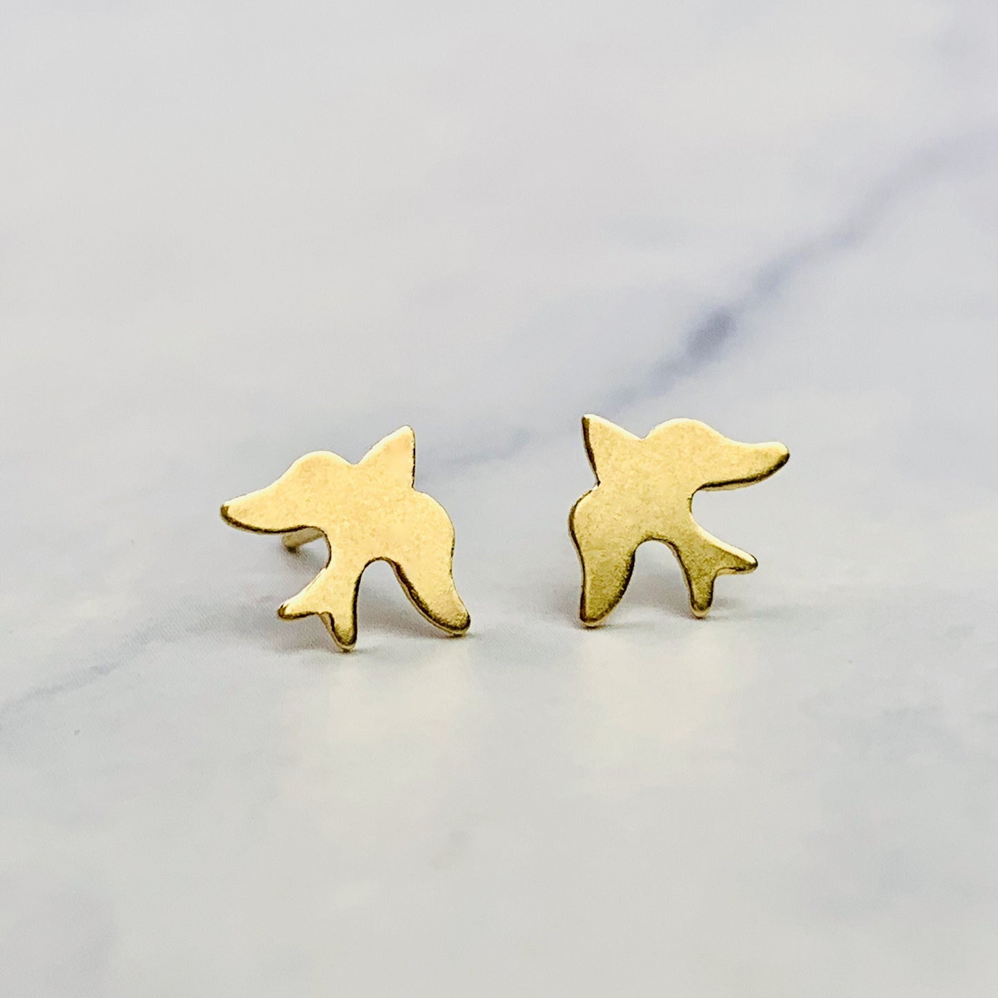 14K Solid Gold Swallow / Bird Stud Earrings