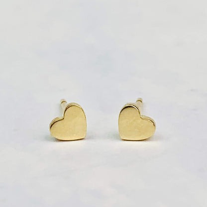 14K Solid Gold Cute Tiny Heart Stud Earrings