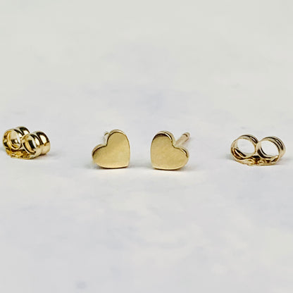 14K Solid Gold Cute Tiny Heart Stud Earrings