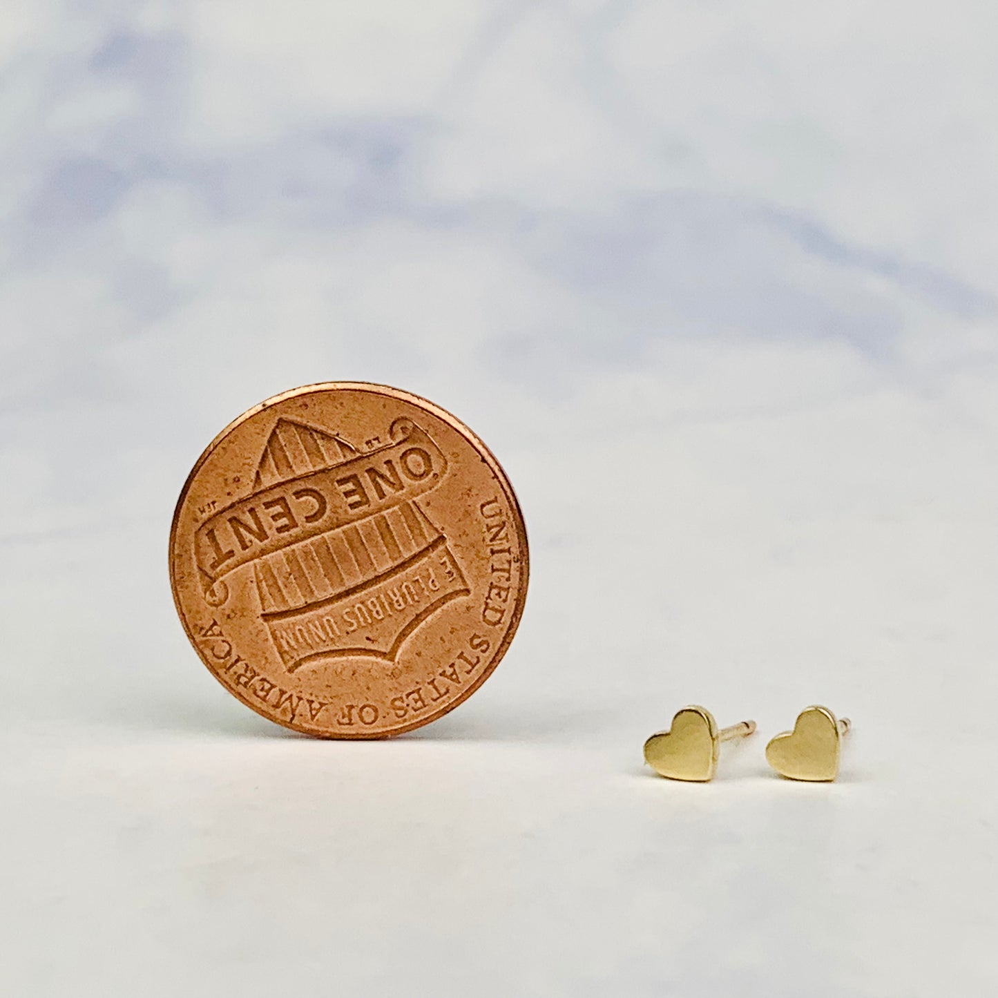 14K Solid Gold Cute Tiny Heart Stud Earrings