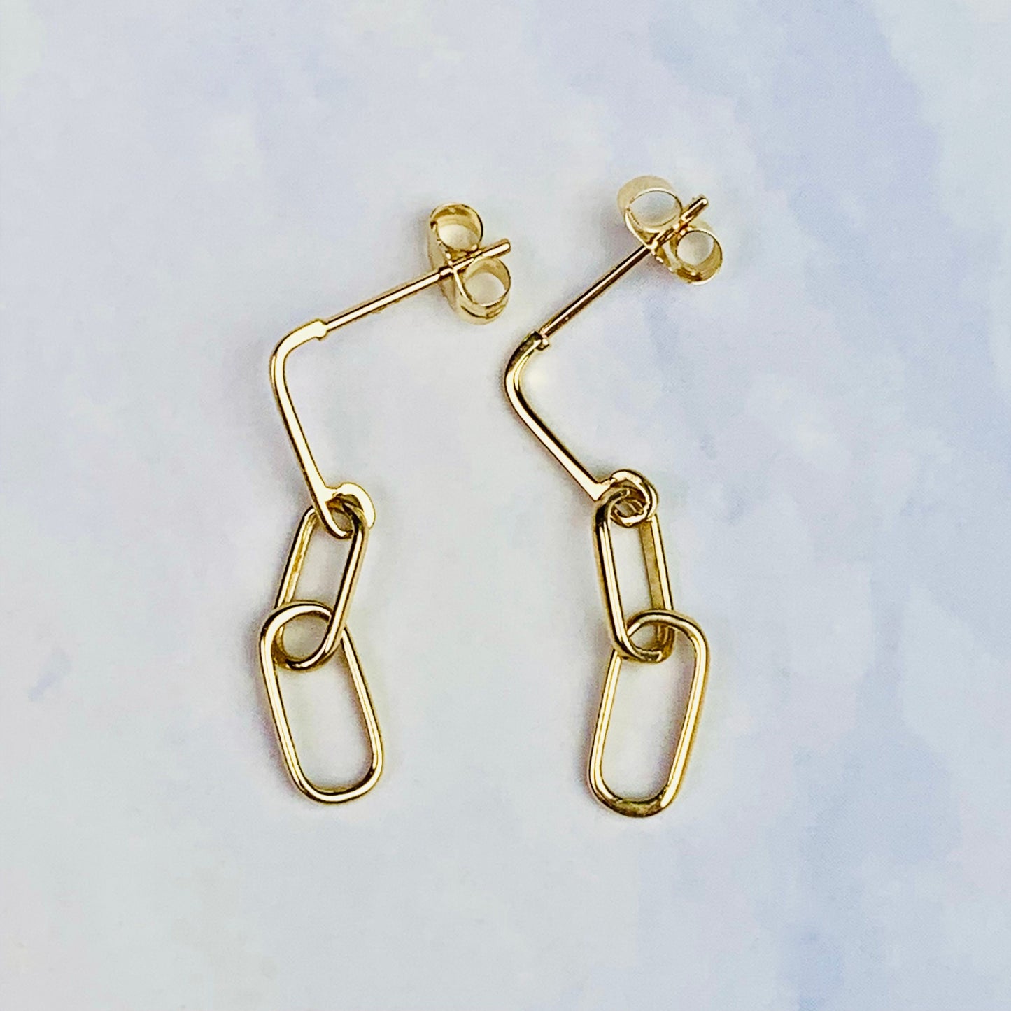 14K Yellow Gold Paperclip Chain Dangle / Drop Earrings - Solid Gold - Single of Pair