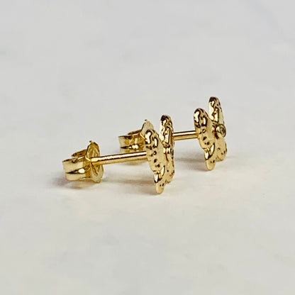 14K Solid Gold Small Butterfly CZ Stud Earrings